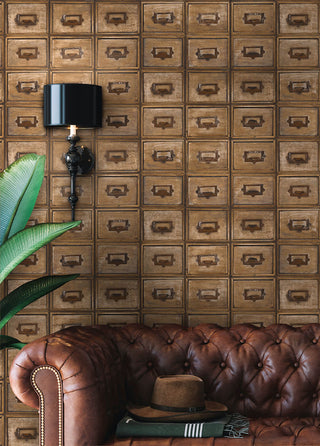 NW35505 library card catalog vintage peel and stick removable wallpaper living room from NextWall