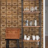 NW35505 library card catalog vintage peel and stick removable wallpaper kitchen from NextWall