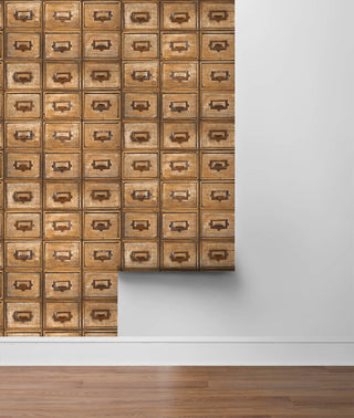 NW35505 library card catalog vintage peel and stick removable wallpaper roll from NextWall