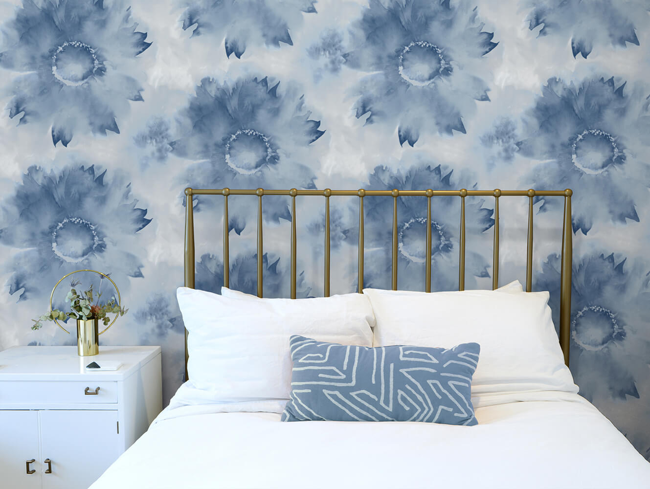 NW35602 watercolor sunflower floral peel and stick removable wallpaper bedroom by NextWall
