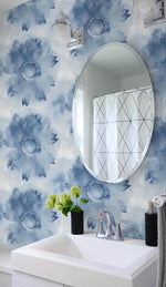 NW35602 blue watercolor sunflower floral peel and stick removable wallpaper bathroom by NextWall
