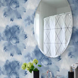 NW35602 blue watercolor sunflower floral peel and stick removable wallpaper bathroom by NextWall