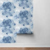 NW35602 blue watercolor sunflower floral peel and stick removable wallpaper roll by NextWall