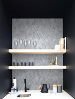 NW35700 metallic silver marble tile peel and stick wallpaper wet bar by NextWall
