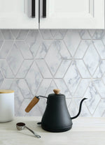 NW35700 metallic silver marble tile peel and stick wallpaper backsplash by NextWall