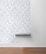NW35700 metallic silver marble tile peel and stick wallpaper roll by NextWall