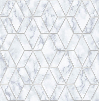 NW35700 metallic silver marble tile peel and stick wallpaper by NextWall
