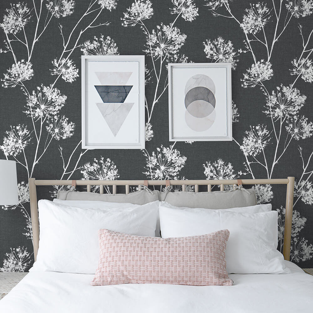 NW36000 one o'clock botanical peel and stick removable wallpaper bedroom from NextWall