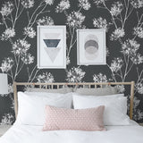 NW36000 one o'clock botanical peel and stick removable wallpaper bedroom from NextWall