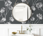 NW36000 one o'clock botanical peel and stick removable wallpaper bathroom from NextWall