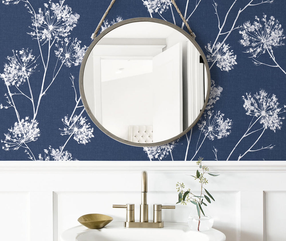 NW36002 one o'clock botanical peel and stick removable wallpaper bathroom from NextWall