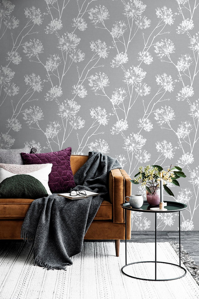 NW36008 one o'clock botanical peel and stick removable wallpaper living room decor from NextWall