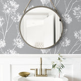 NW36008 one o'clock botanical peel and stick removable wallpaper bathroom from NextWall