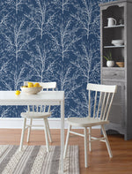 NW36102 blue tree branch botanical peel and stick removable wallpaper kitchen by NextWall