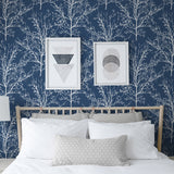 NW36102 blue tree branch botanical peel and stick removable wallpaper bedroom by NextWall
