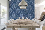 NW36102 blue tree branch botanical peel and stick removable wallpaper dining room by NextWall