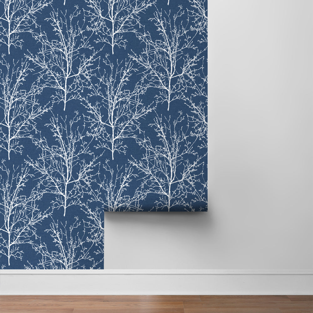 
                  
                    NW36102 blue tree branch botanical peel and stick removable wallpaper roll by NextWall
                  
                