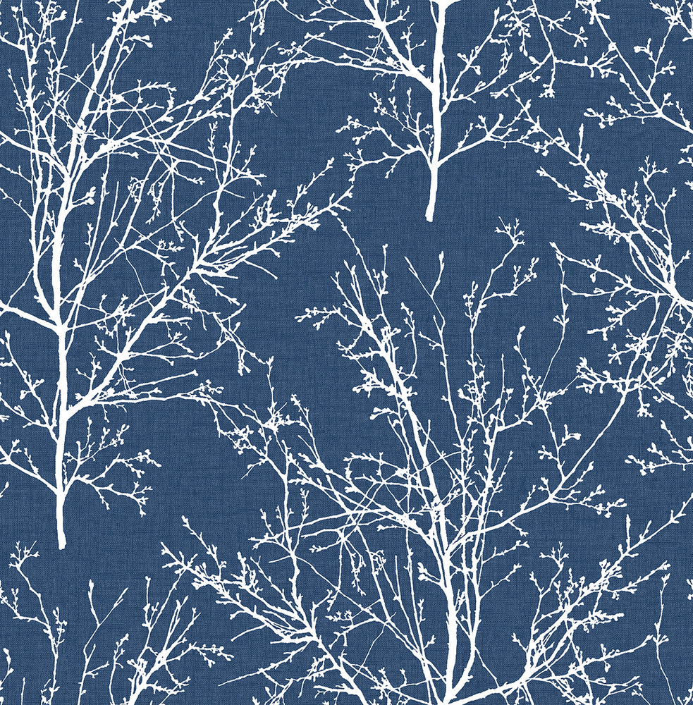 NW36102 blue tree branch botanical peel and stick removable wallpaper by NextWall