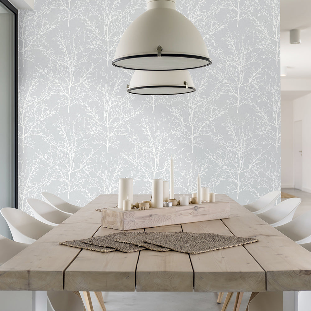 
                  
                    NW36108 gray tree branch botanical peel and stick removable wallpaper dining room by NextWall
                  
                