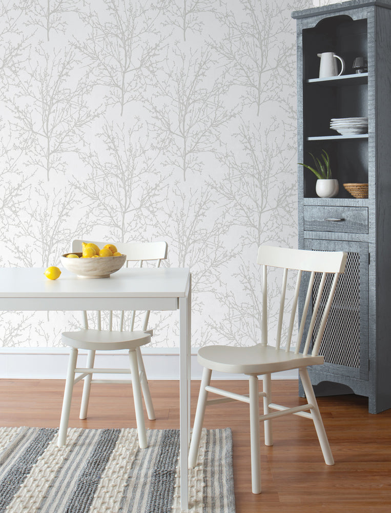 NW36118 gray tree branch botanical peel and stick removable wallpaper kitchen by NextWall