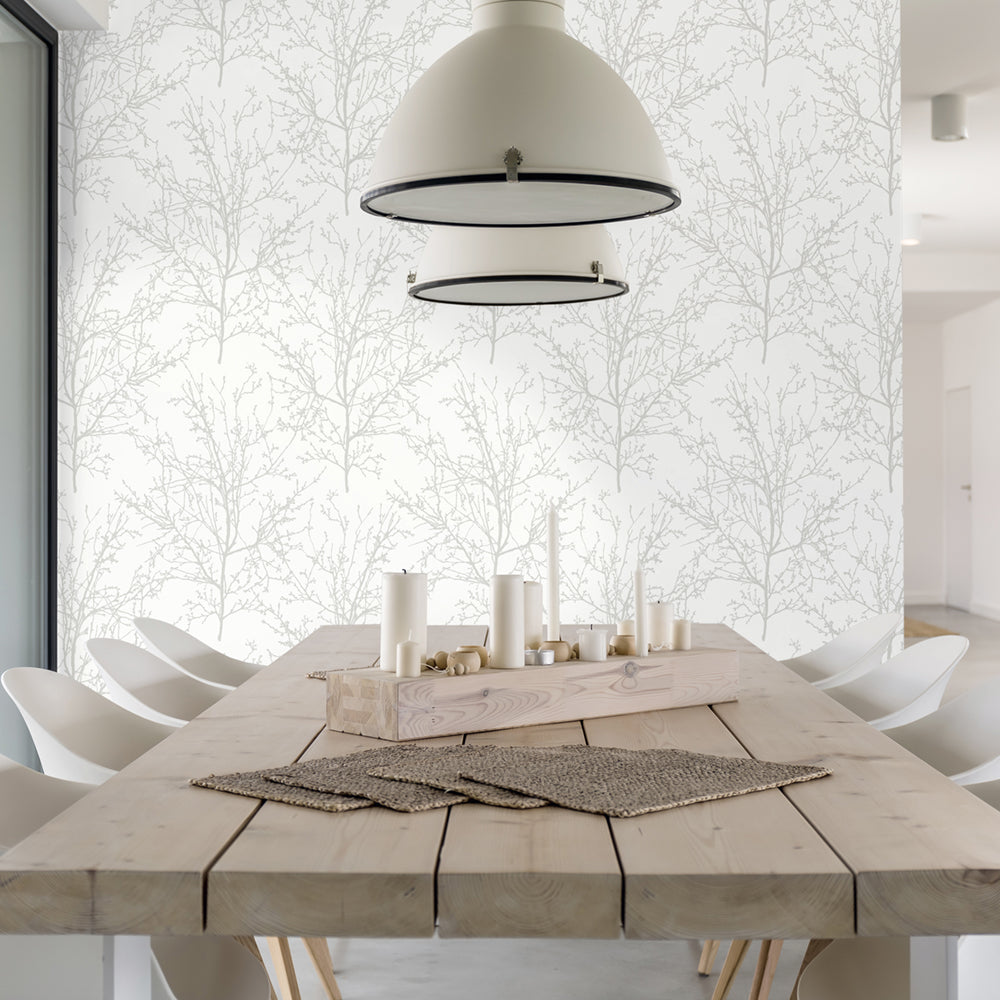 
                  
                    NW36118 gray tree branch botanical peel and stick removable wallpaper dining room by NextWall
                  
                