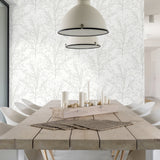 NW36118 gray tree branch botanical peel and stick removable wallpaper dining room by NextWall