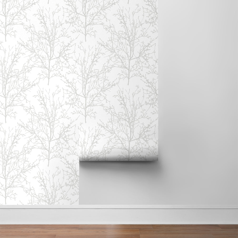 
                  
                    NW36118 gray tree branch botanical peel and stick removable wallpaper roll by NextWall
                  
                