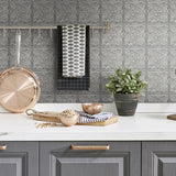 NW36200 faux embossed tile peel and stick removable wallpaper kitchen from NextWall