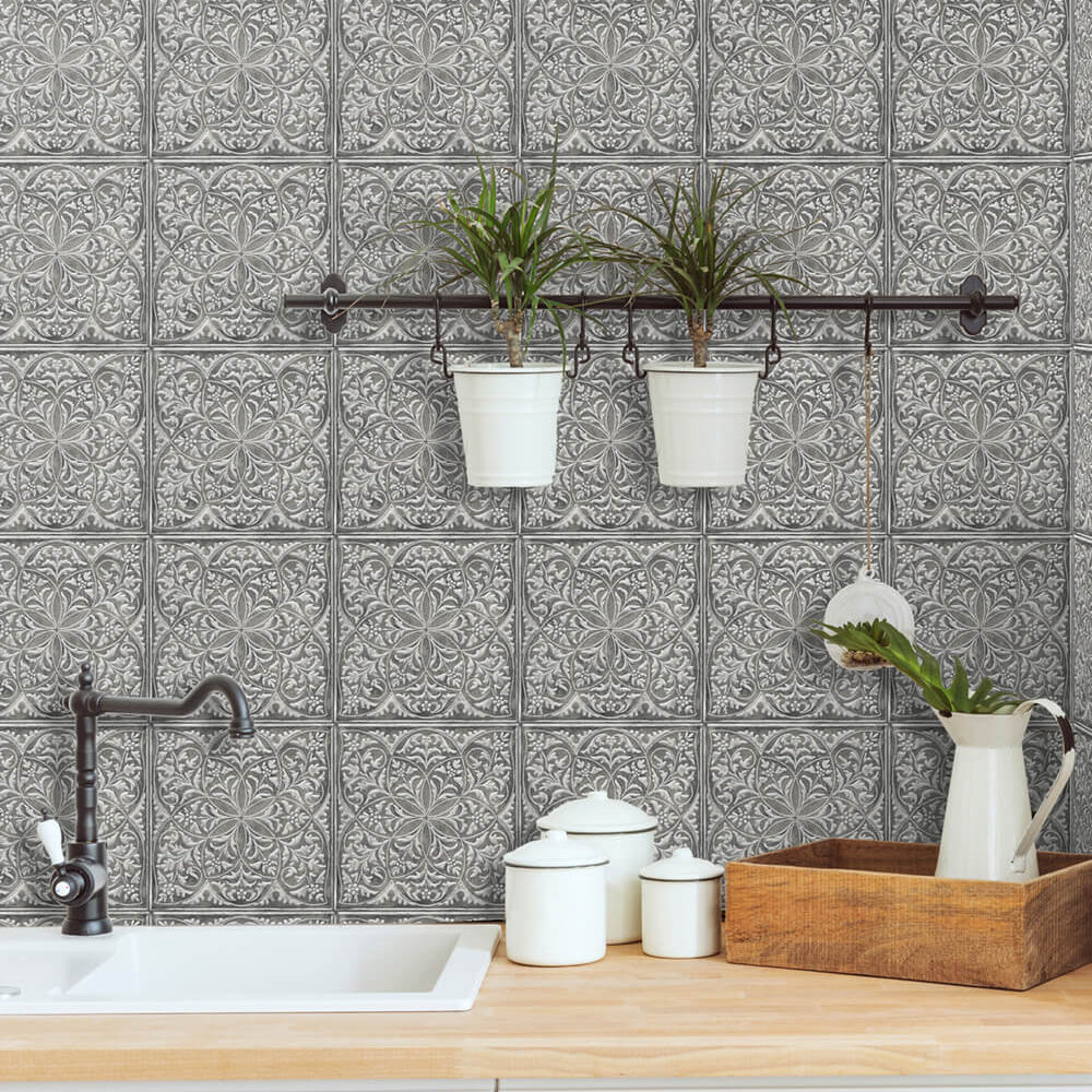 
                  
                    NW36200 faux embossed tile peel and stick removable wallpaper backsplash from NextWall
                  
                
