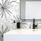 NW36300 spider plant botanical peel and stick removable wallpaper bathroom from NextWall