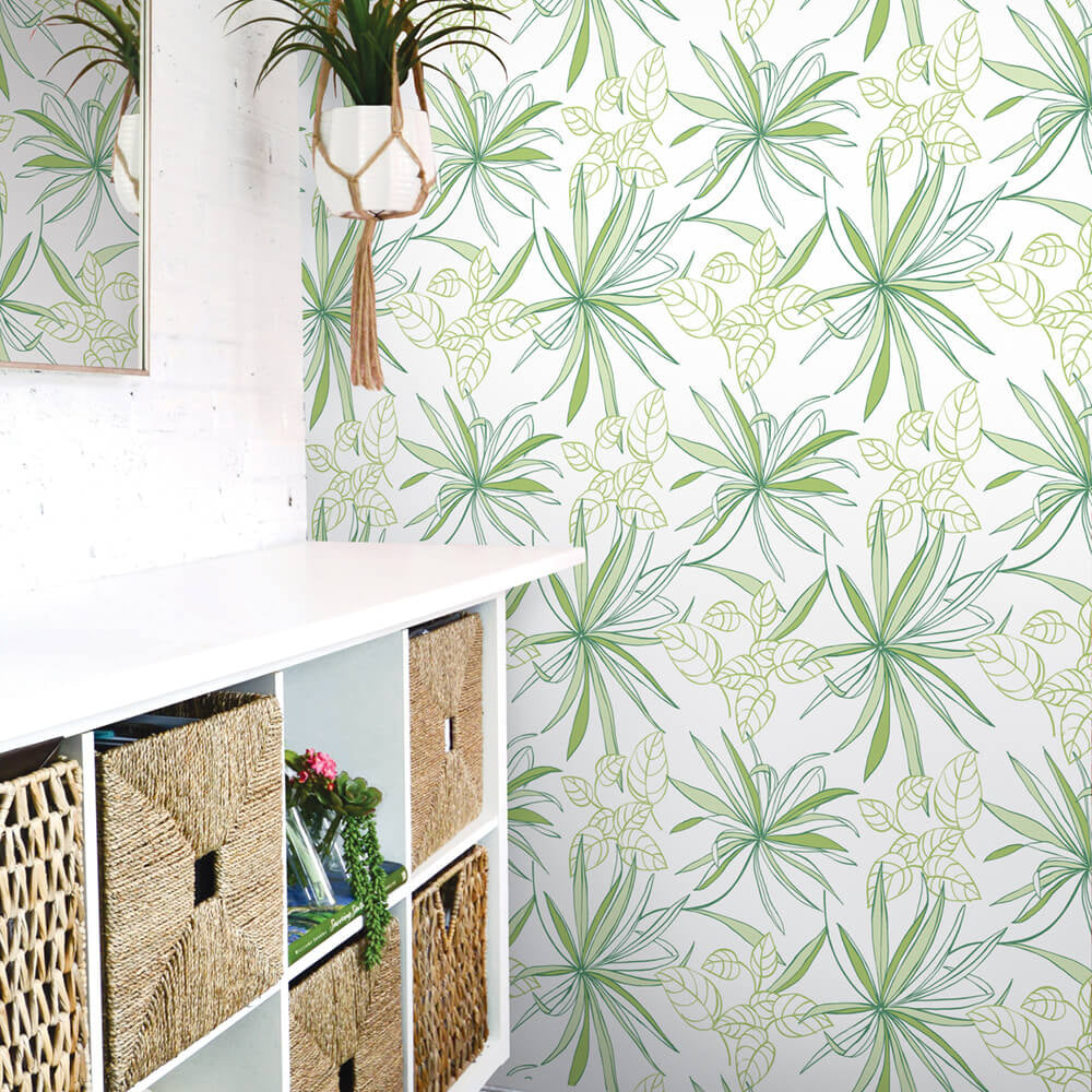 
                  
                    NW36304 spider plant botanical peel and stick removable wallpaper laundry room from NextWall
                  
                
