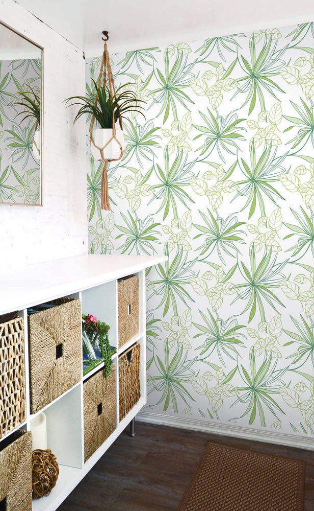 NW36304 spider plant botanical peel and stick removable wallpaper laundry room from NextWall