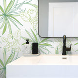 NW36304 spider plant botanical peel and stick removable wallpaper bathroom from NextWall