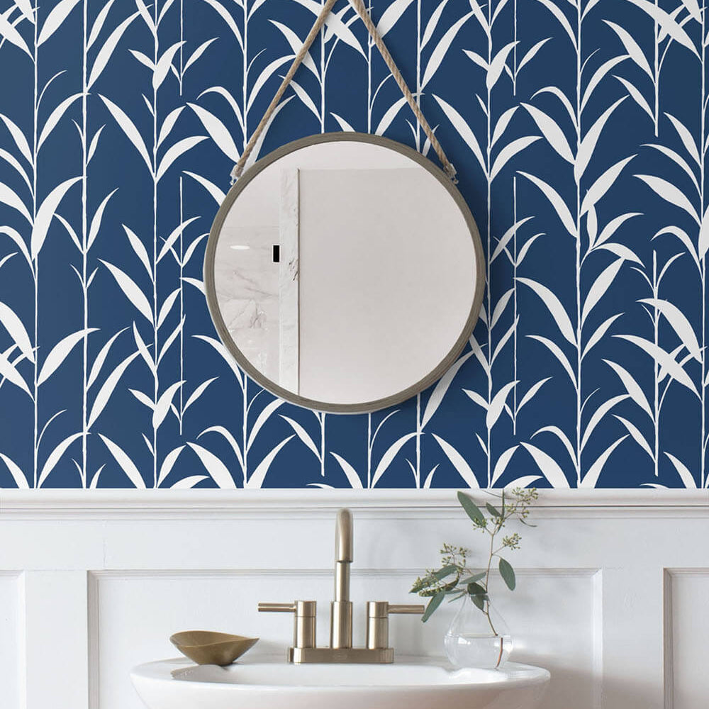 NW36402 bamboo leaf botanical peel and stick removable wallpaper bathroom by NextWall