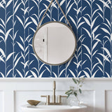 NW36402 bamboo leaf botanical peel and stick removable wallpaper bathroom by NextWall