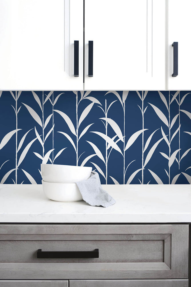 NW36402 bamboo leaf botanical peel and stick removable wallpaper kitchen by NextWall