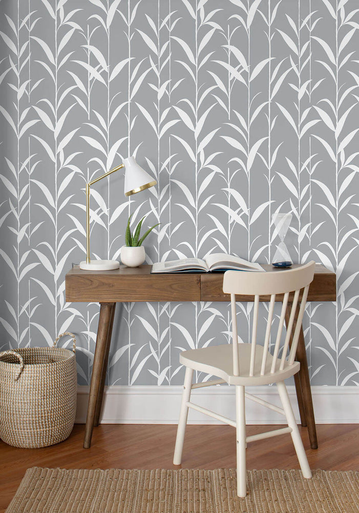 NW36408 bamboo leaf botanical peel and stick removable wallpaper office by NextWall