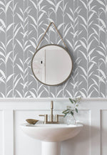 NW36408 bamboo leaf botanical peel and stick removable wallpaper bathroom by NextWall