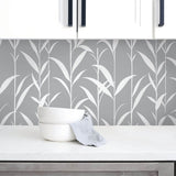 NW36408 bamboo leaf botanical peel and stick removable wallpaper kitchen by NextWall