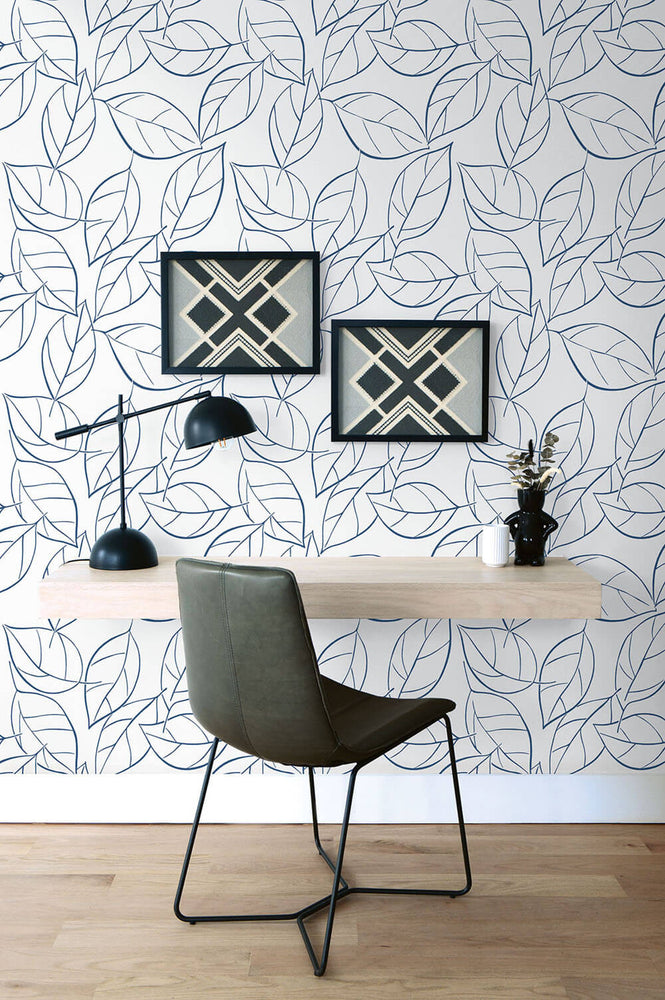 NW36502 tossed leaves botanical peel and stick removable wallpaper desk by NextWall