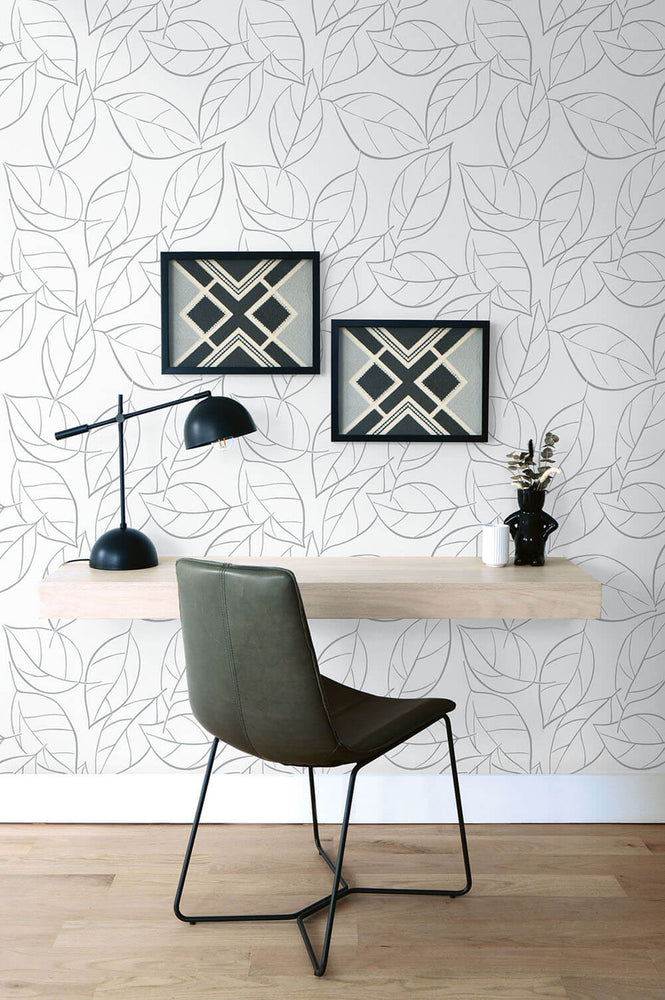 NW36508 tossed leaves botanical peel and stick removable wallpaper desk by NextWall