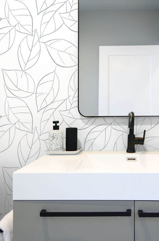 NW36508 tossed leaves botanical peel and stick removable wallpaper bathroom by NextWall