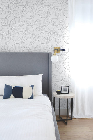 NW36508 tossed leaves botanical peel and stick removable wallpaper bedroom by NextWall