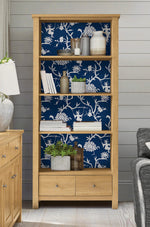 NW36602 chinoiserie silhouette botanical peel and stick wallpaper bookcase from NextWall