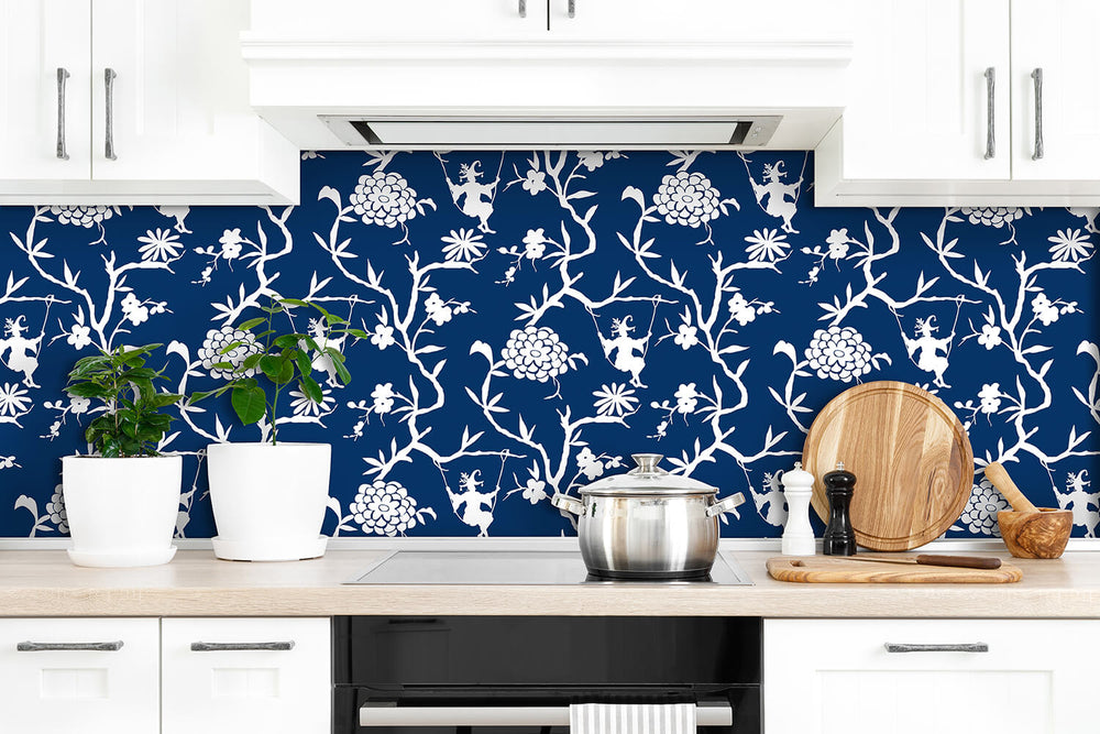 NW36602 chinoiserie silhouette botanical peel and stick wallpaper backsplash from NextWall
