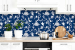 NW36602 chinoiserie silhouette botanical peel and stick wallpaper backsplash from NextWall