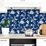 NW36602 chinoiserie silhouette botanical peel and stick wallpaper backsplash from NextWall