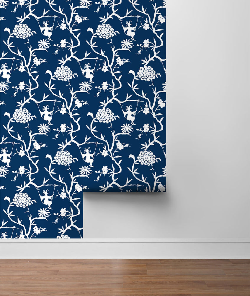 NW36602 chinoiserie silhouette botanical peel and stick wallpaper roll from NextWall
