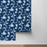 NW36602 chinoiserie silhouette botanical peel and stick wallpaper roll from NextWall