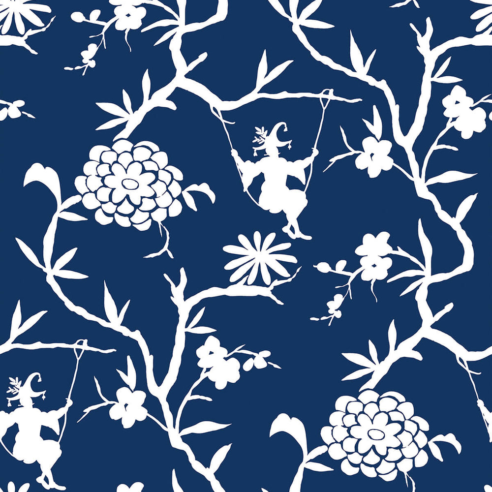 NW36602 chinoiserie silhouette botanical peel and stick wallpaper from NextWall